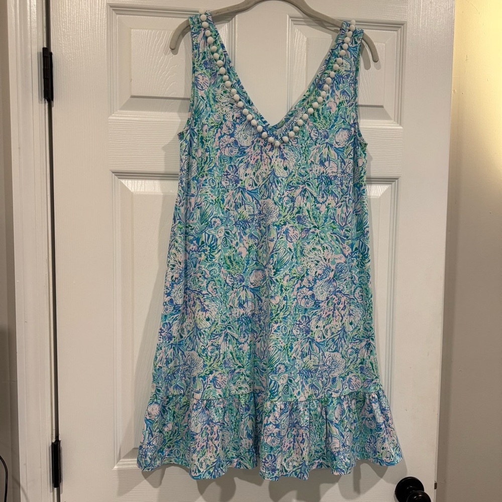 Lilly Pulitzer Camilla Dress Surf Blue Soleil‎ Pom Pom Ruffle Easter
